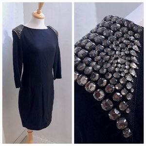 Zara | Black jewelled statement shoulder dress